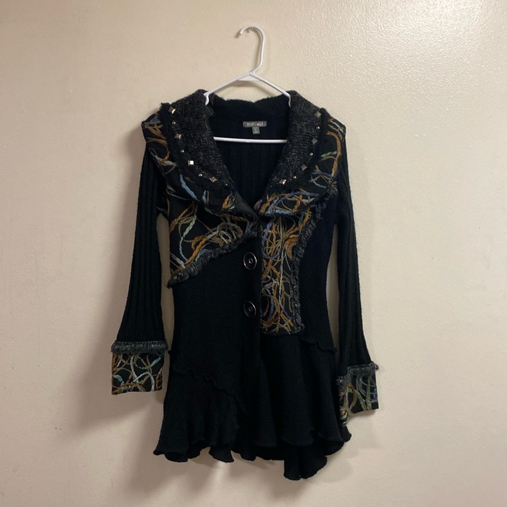 Roz and Ali Asymmetrical Stylish Long Button Up Sweater